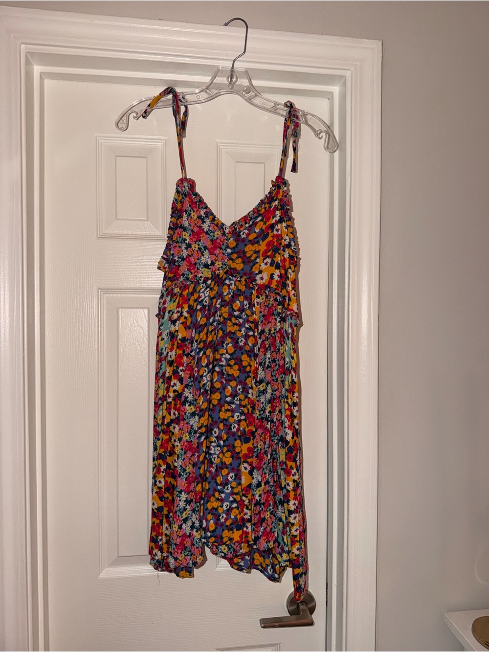 Patrons of Peace Bright Floral Tie-Shoulder Sundress in Pink, Yellow, Blue